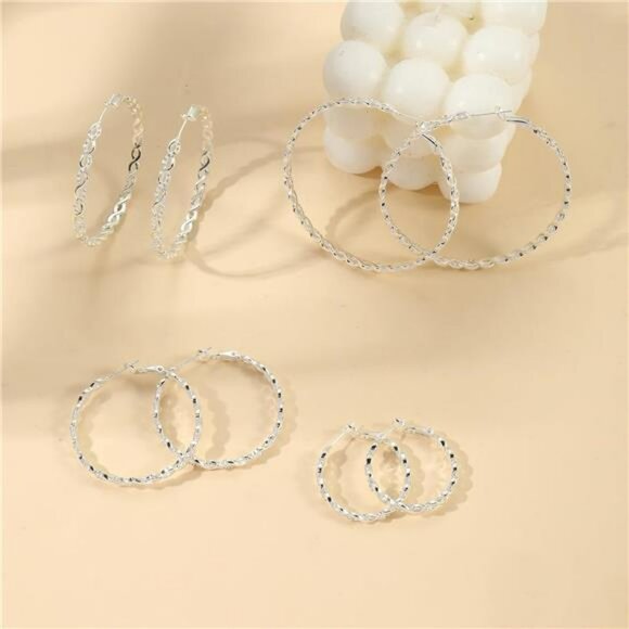 Sterling Silver Twisted Hoop Earrings Cubic Zirconia Hypoallergenic Gift - Picture 6 of 7